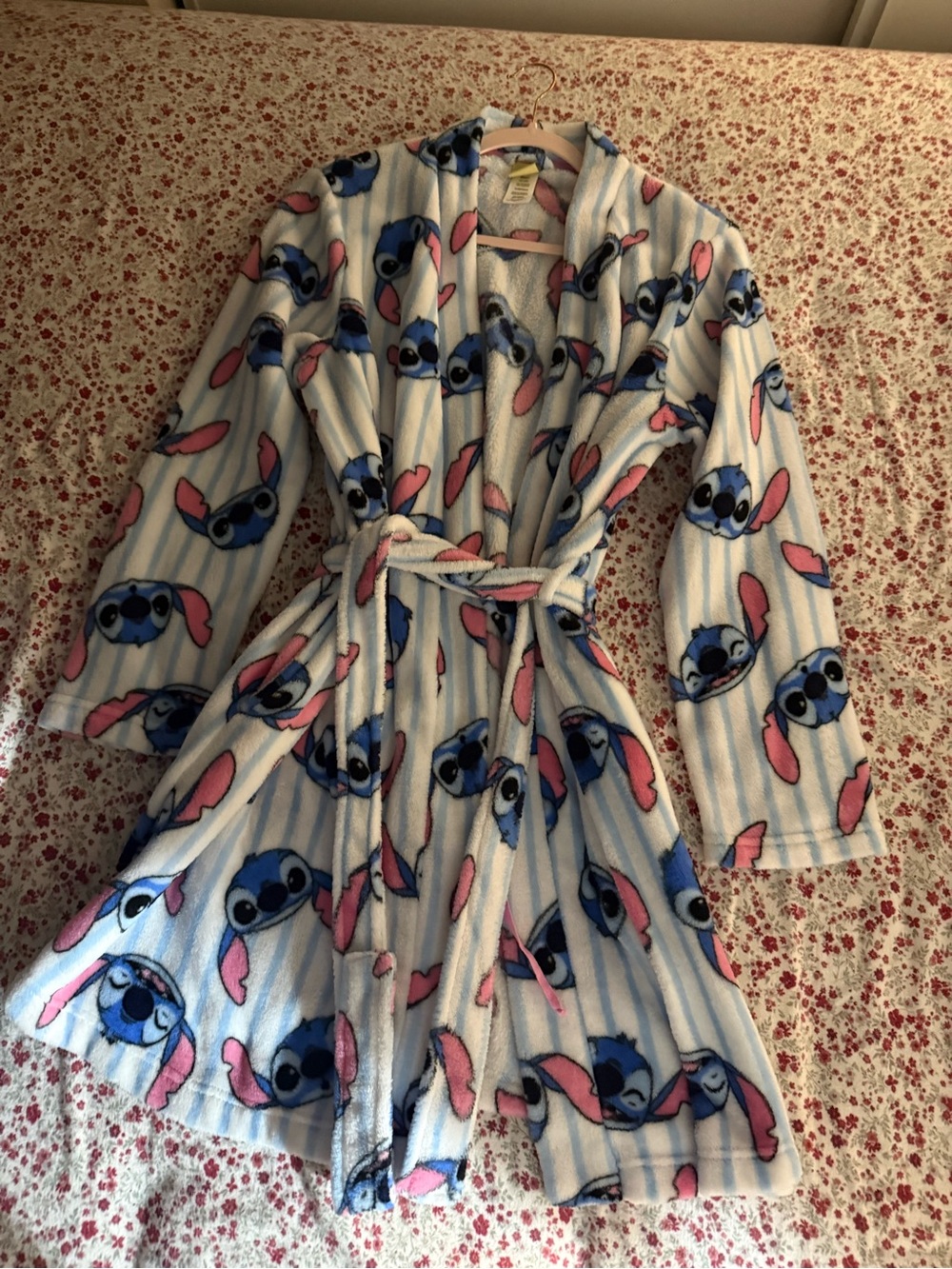 Disney Girls Blue and Pink Stitch Fleece Robe